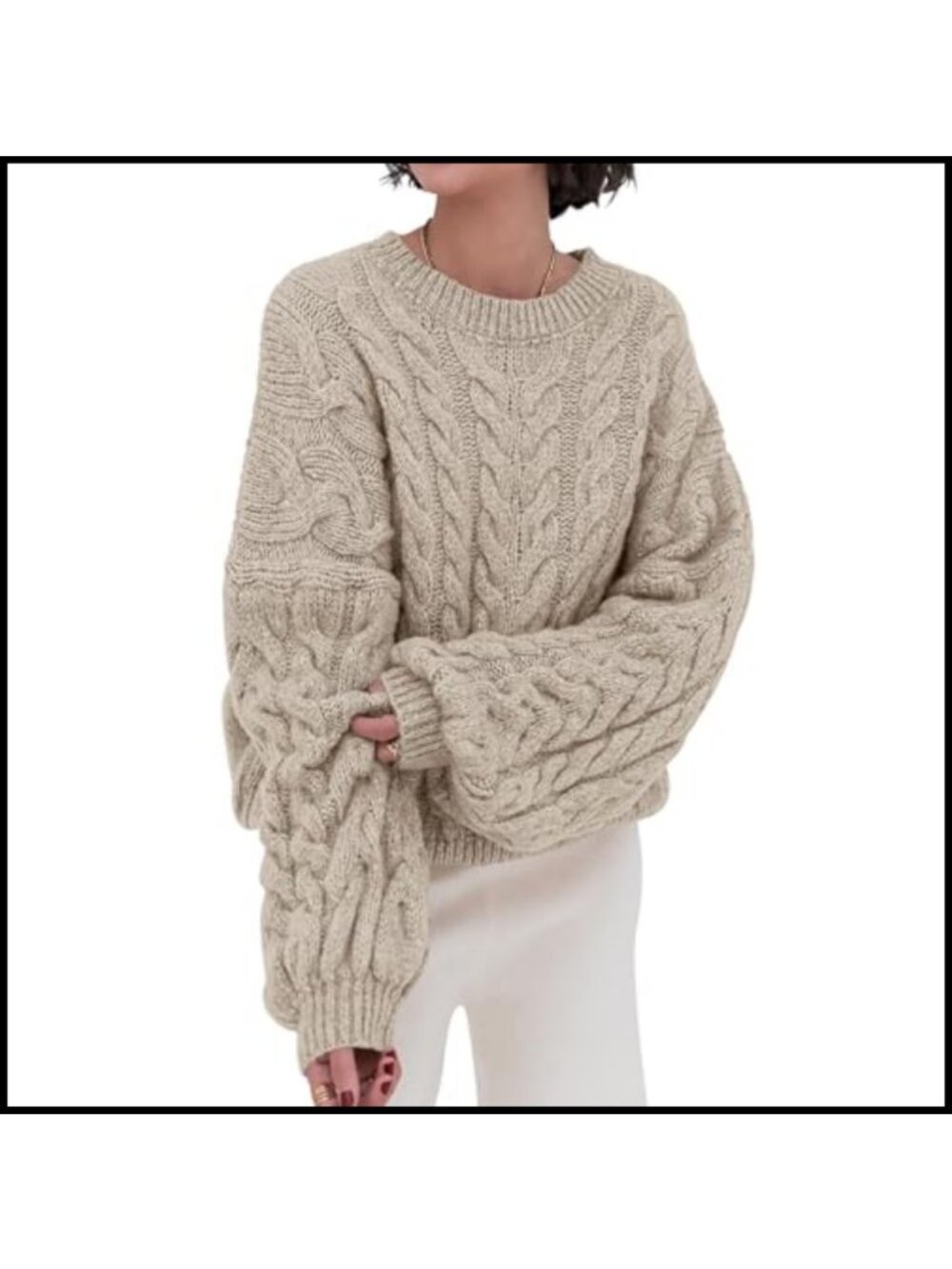 Cable Knit Pullover Sweater Oversized Crew Neck Long Sleeve